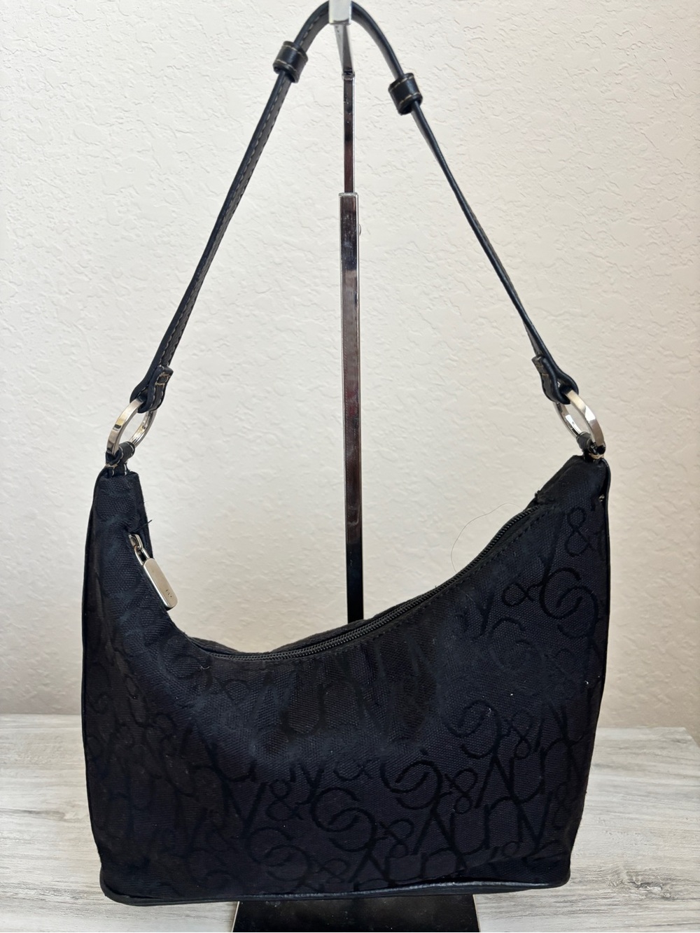 NY & Co Vintage Y2K Black Logo Canvas Leather Baguette Shoulder Bag Monochrome - Picture 4 of 6